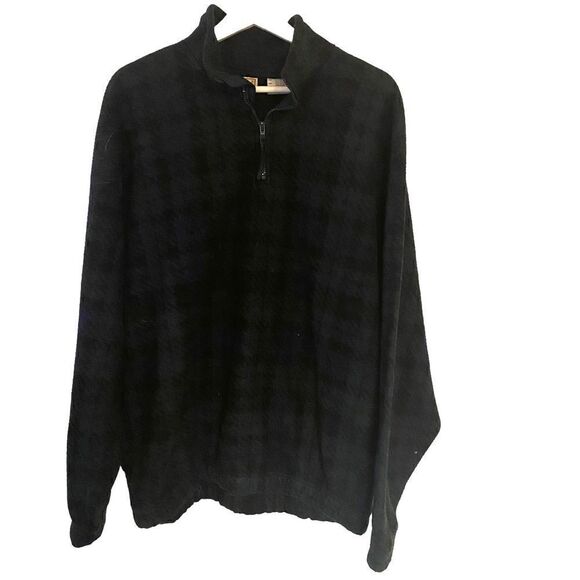 90's vintage Bugle Boy fleece 3/4 zip Plaid blue green fall vibes - Picture 1 of 3